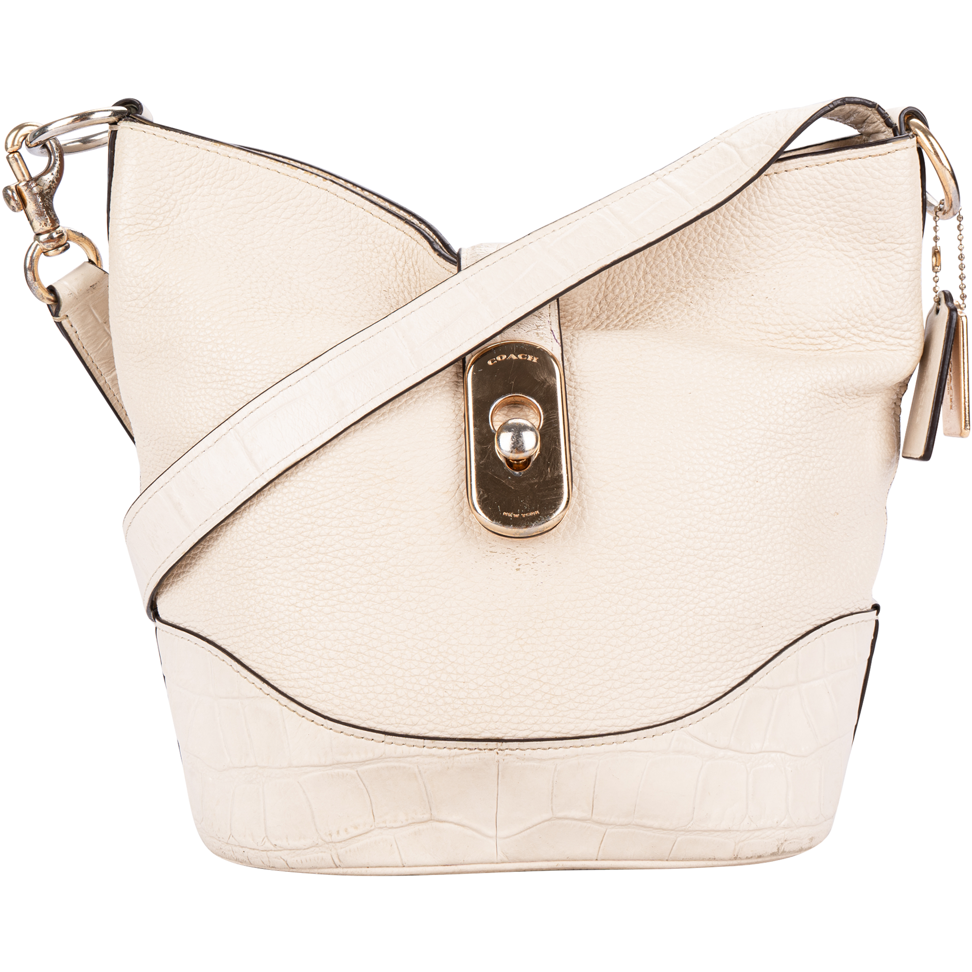 Coach White Leather Embossed Crocodile Shoulder Bag