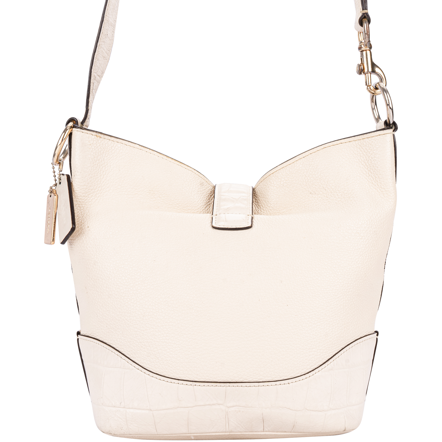 Coach White Leather Embossed Crocodile Shoulder Bag