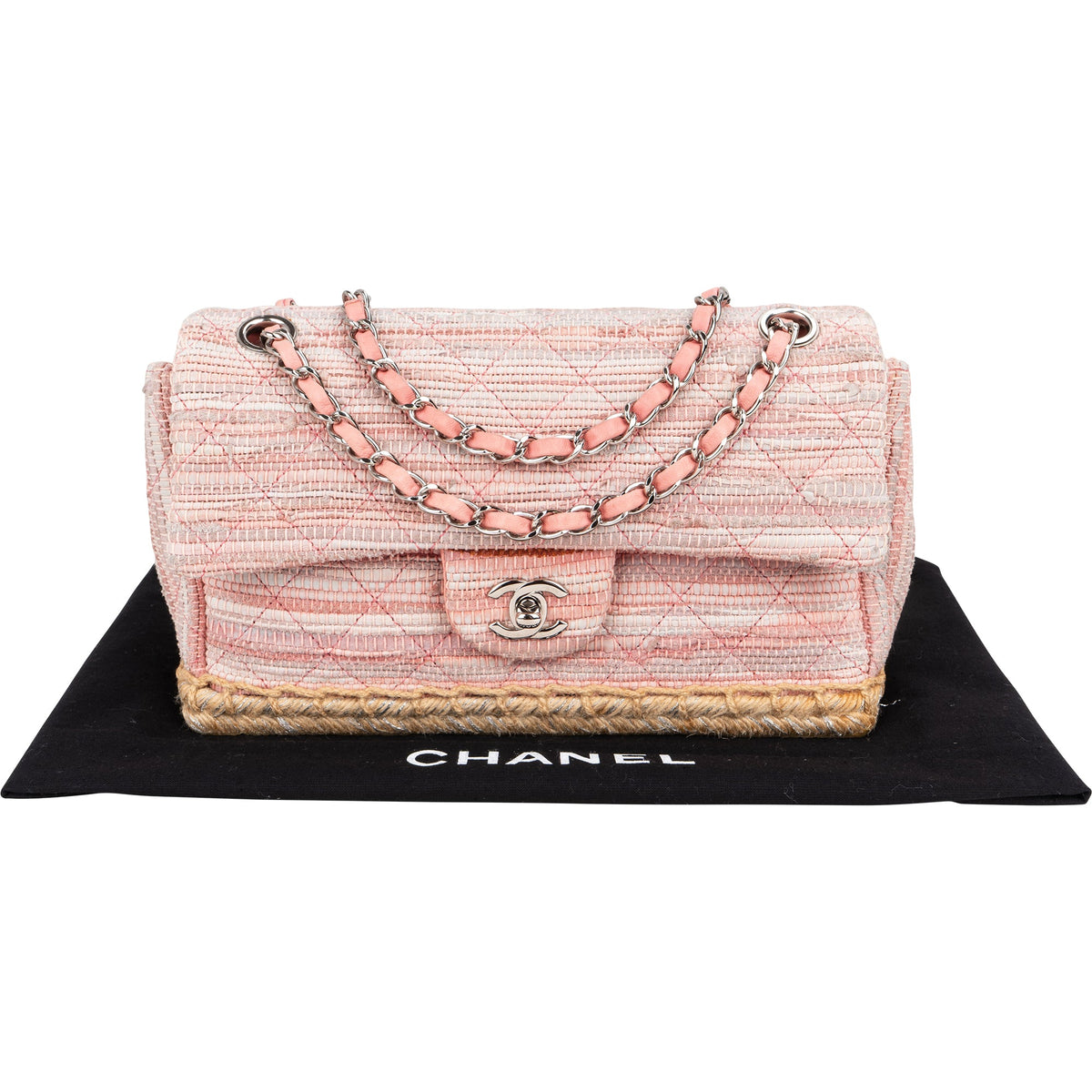 Chanel Quited Tweed Palladium Espadrilles Single Flap Crossbody Bag