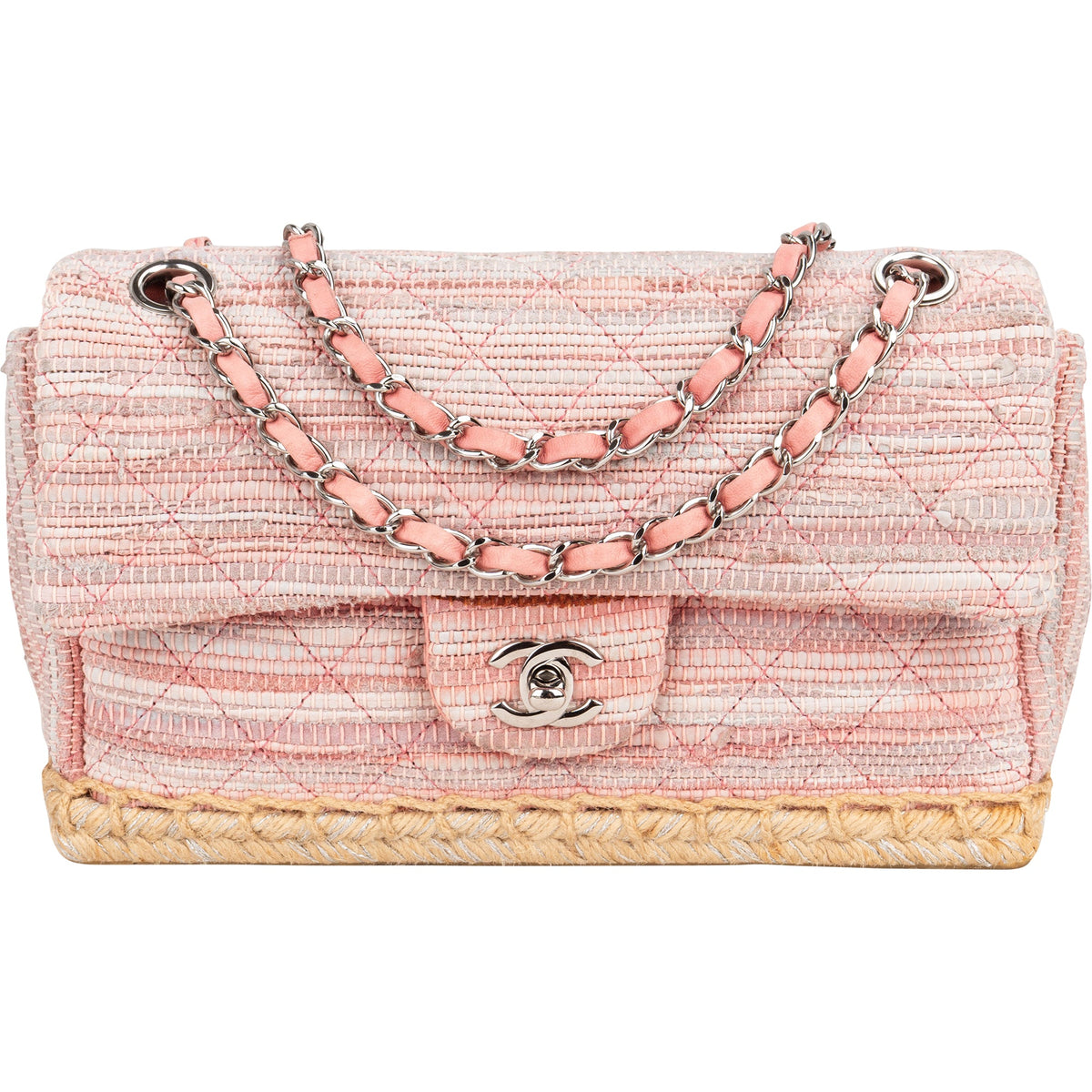 Chanel Quited Tweed Palladium Espadrilles Single Flap Crossbody Bag