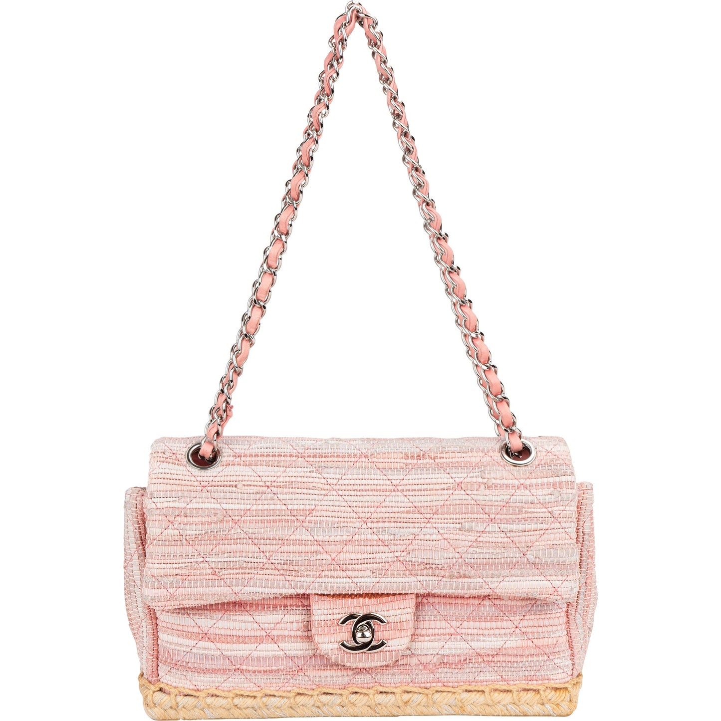 Chanel Quited Tweed Palladium Espadrilles Single Flap Crossbody Bag