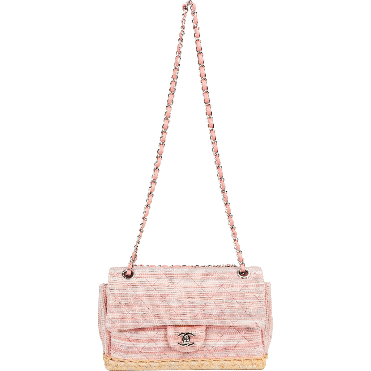 Chanel Quited Tweed Palladium Espadrilles Single Flap Crossbody Bag