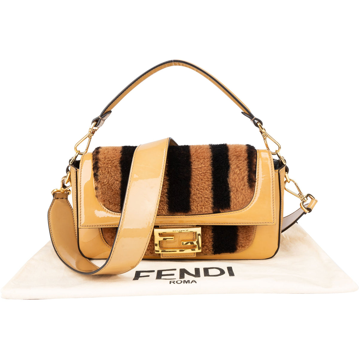 Fendi Shearling Baguette Buckle Handbag