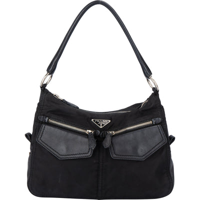 Prada Black Nylon Triangle Twin Pocket Shoulder Bag