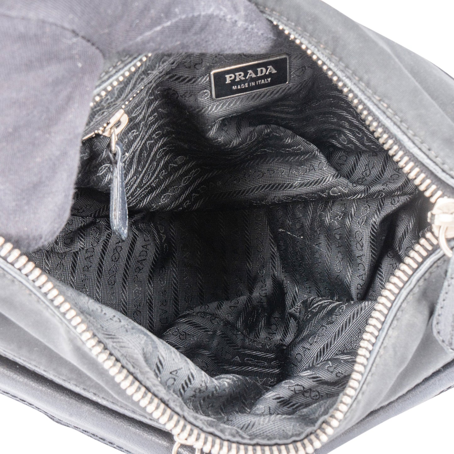 Prada Black Nylon Triangle Twin Pocket Shoulder Bag