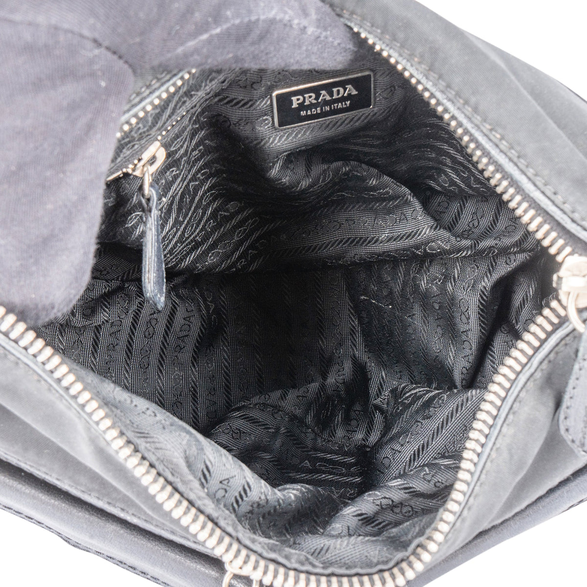 Prada Black Nylon Triangle Twin Pocket Shoulder Bag