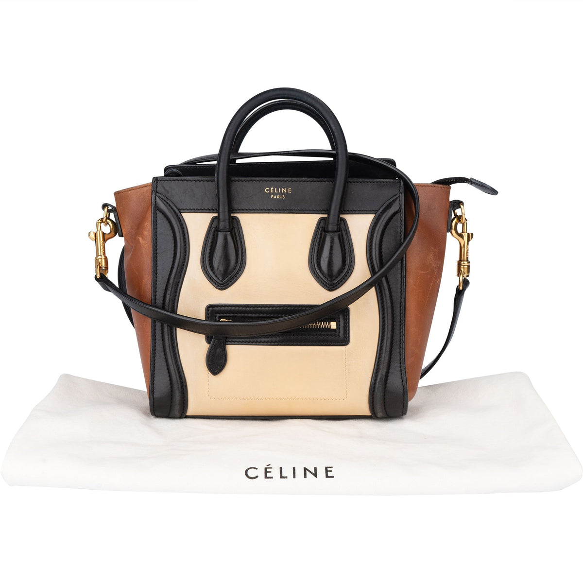 Celine Tricolor Leather Luggage Handbag