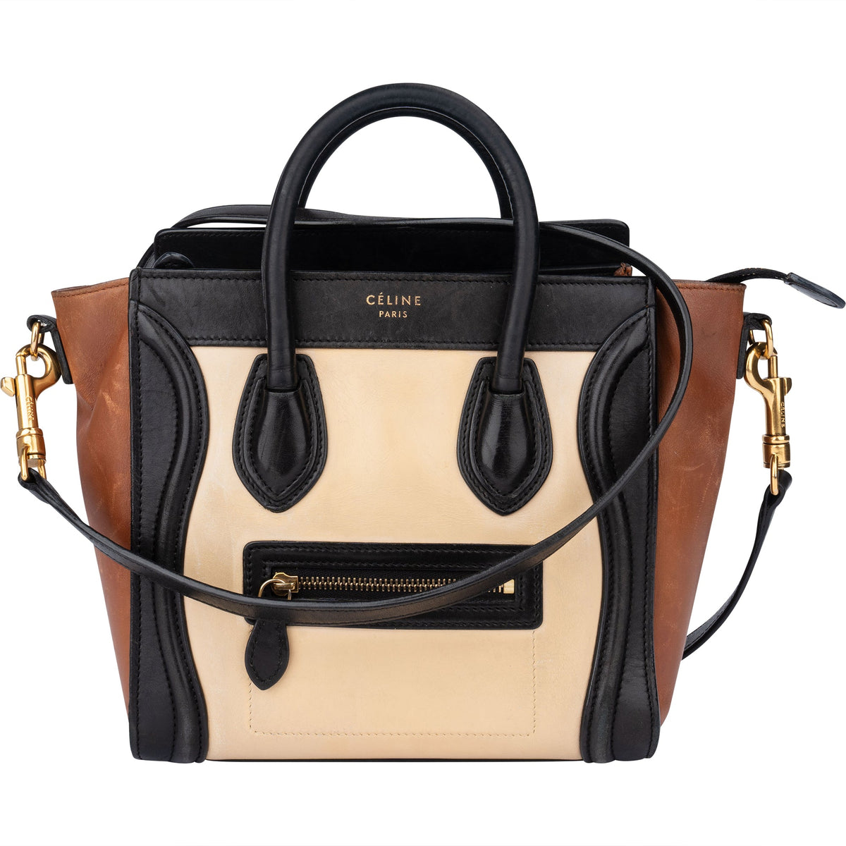 Celine Tricolor Leather Luggage Handbag