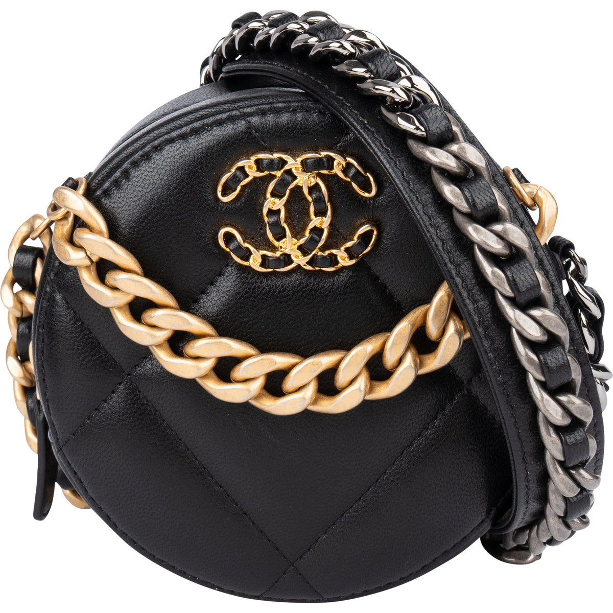 Chanel 19 Quilted Lambskin Round Crossbody Bag