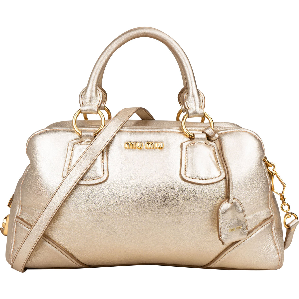 Miu Miu City aus goldfarbenem weichem Leder – Vorderansicht