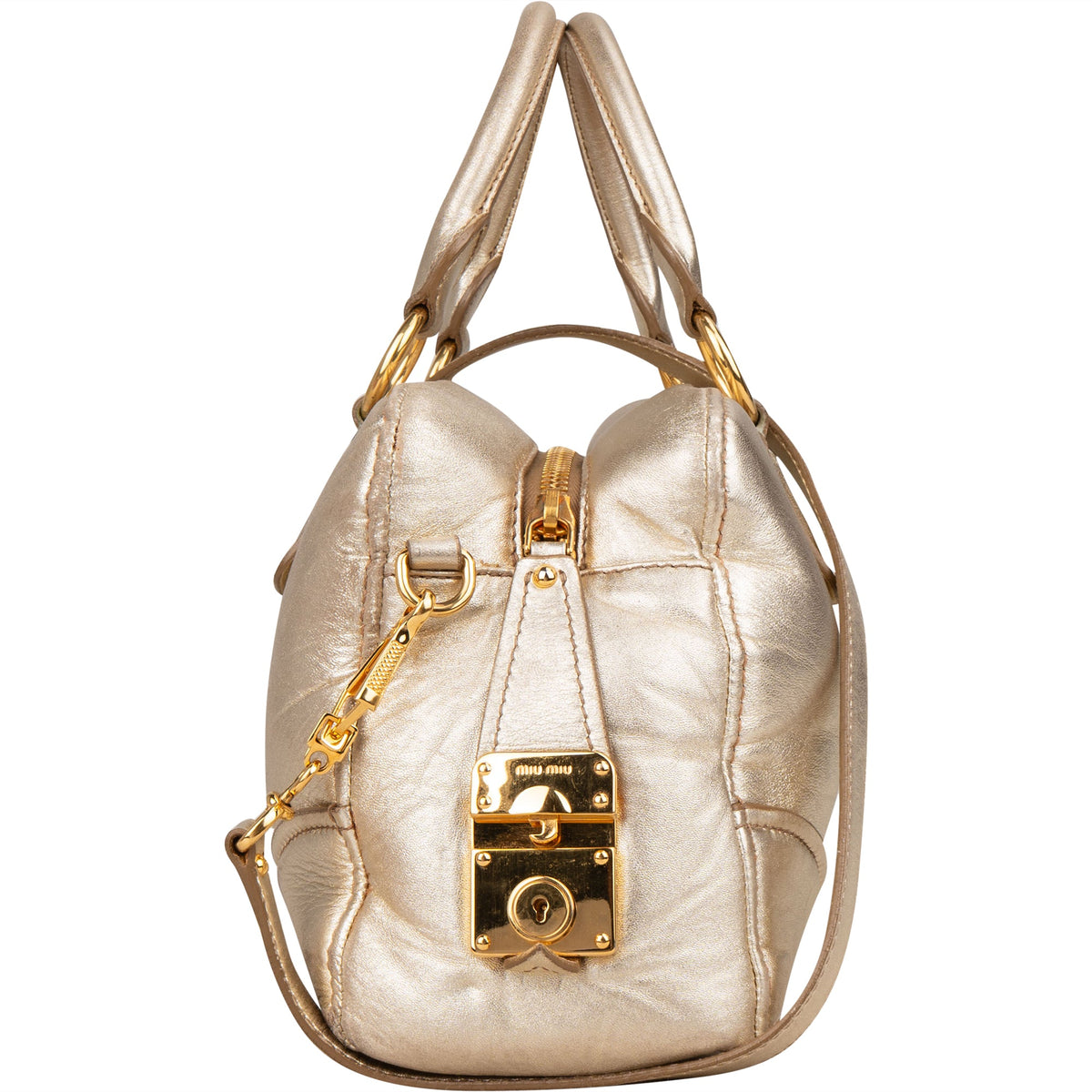 Miu Miu City aus goldfarbenem weichem Leder – Ansicht 4