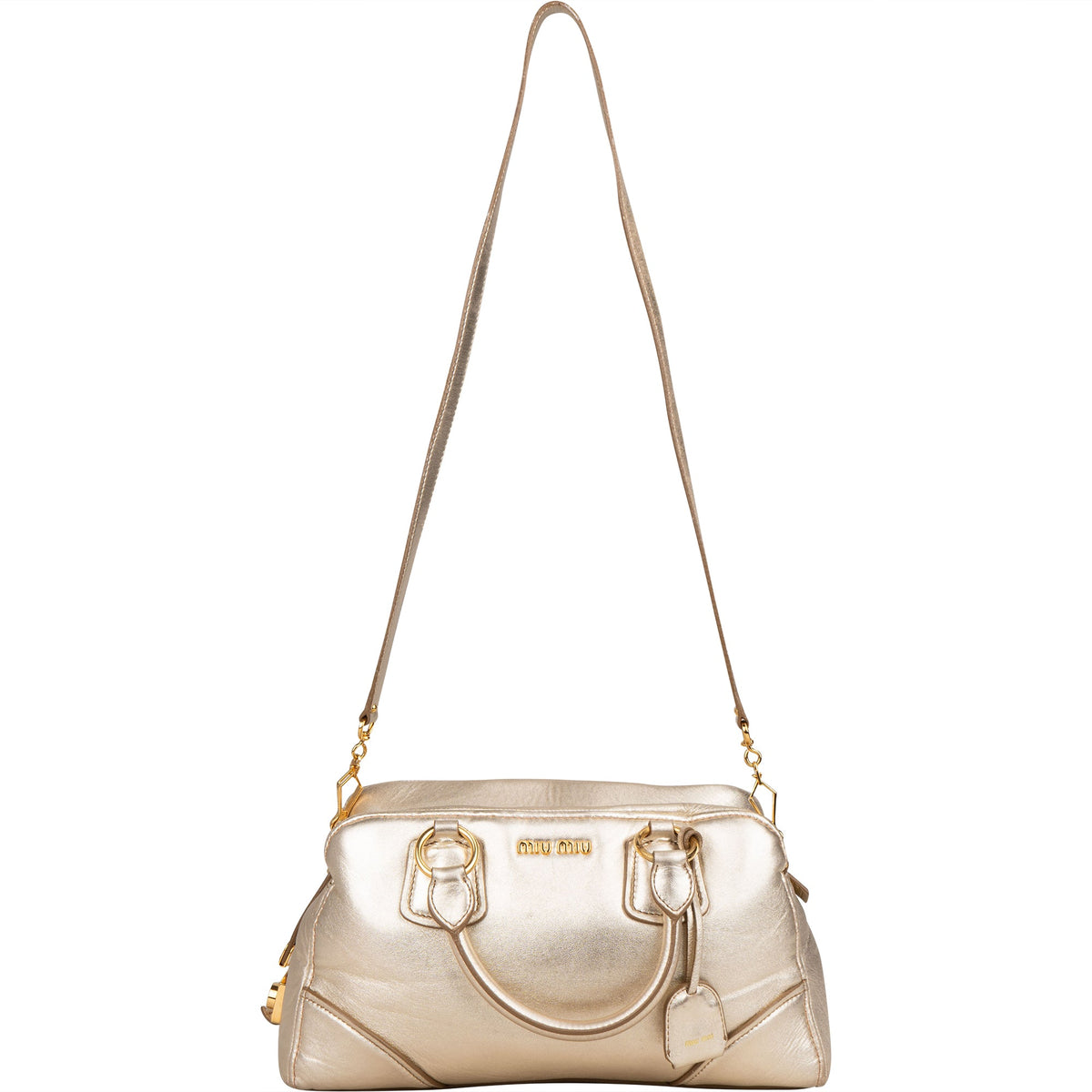 Miu Miu City aus goldfarbenem weichem Leder – Ansicht 7
