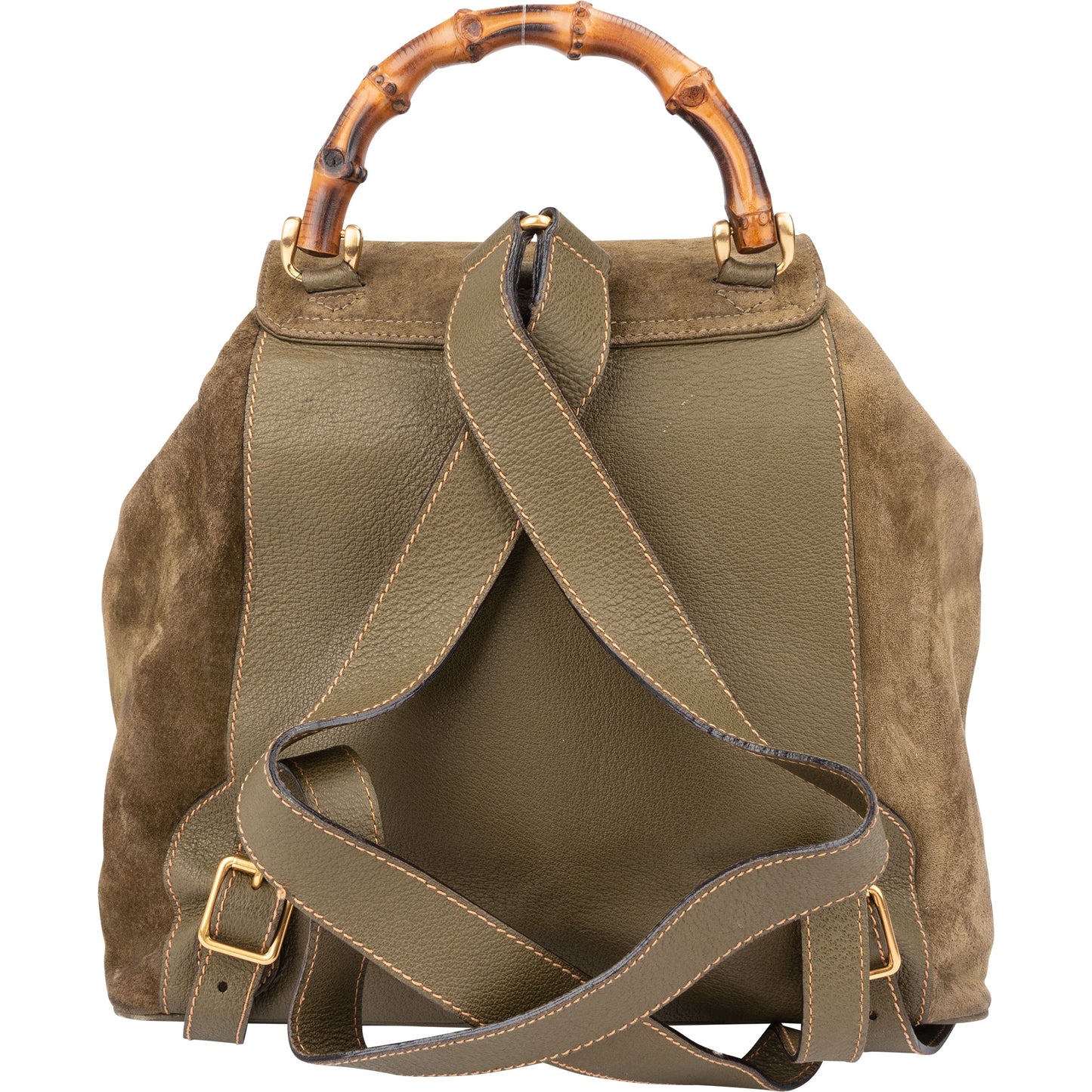 Gucci Suede Monogram Bamboo Backpack