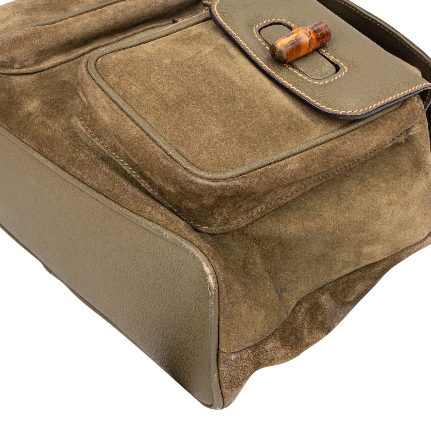 Gucci Suede Monogram Bamboo Backpack