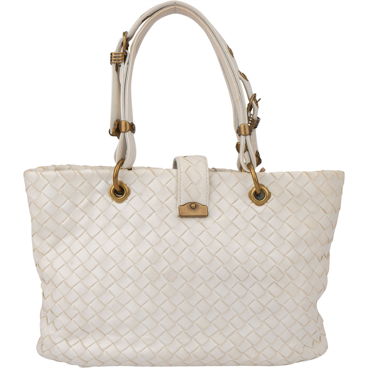 Bottega Veneta White Intrecciato Leather Lock Handbag