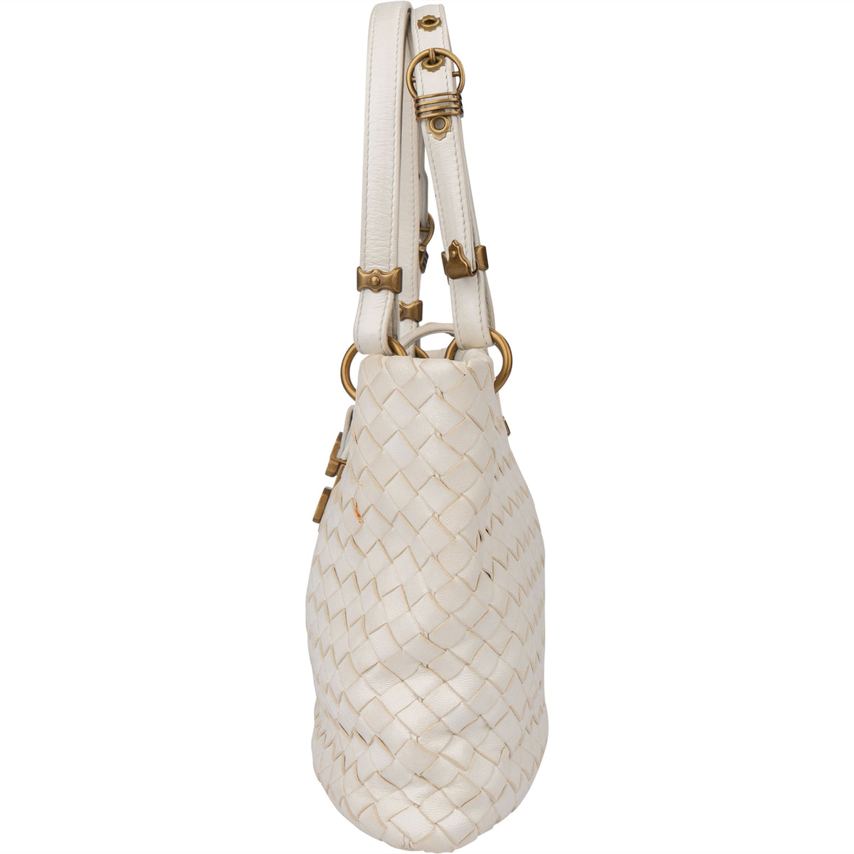 Bottega Veneta White Intrecciato Leather Lock Handbag