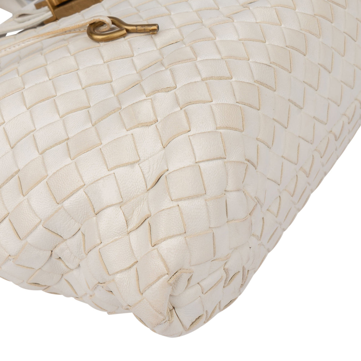 Bottega Veneta White Intrecciato Leather Lock Handbag