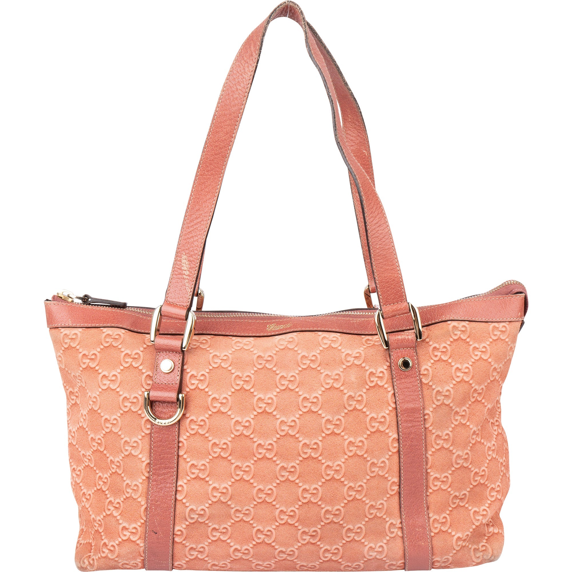 Gucci Pink Suede Monogram Abbey Handbag