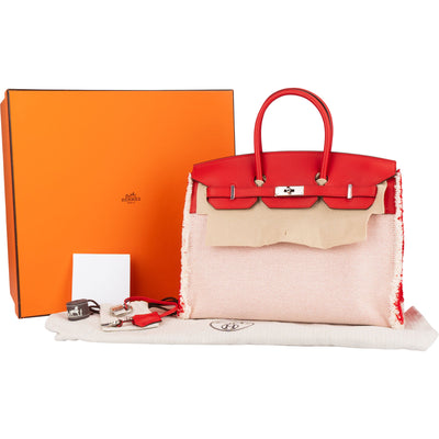 Hermès Fray Swift / Toile H Rouge de Coeur Birkin 35 Handbag