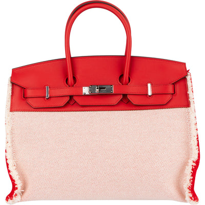 Hermès Fray Swift / Toile H Rouge de Coeur Birkin 35 Handbag