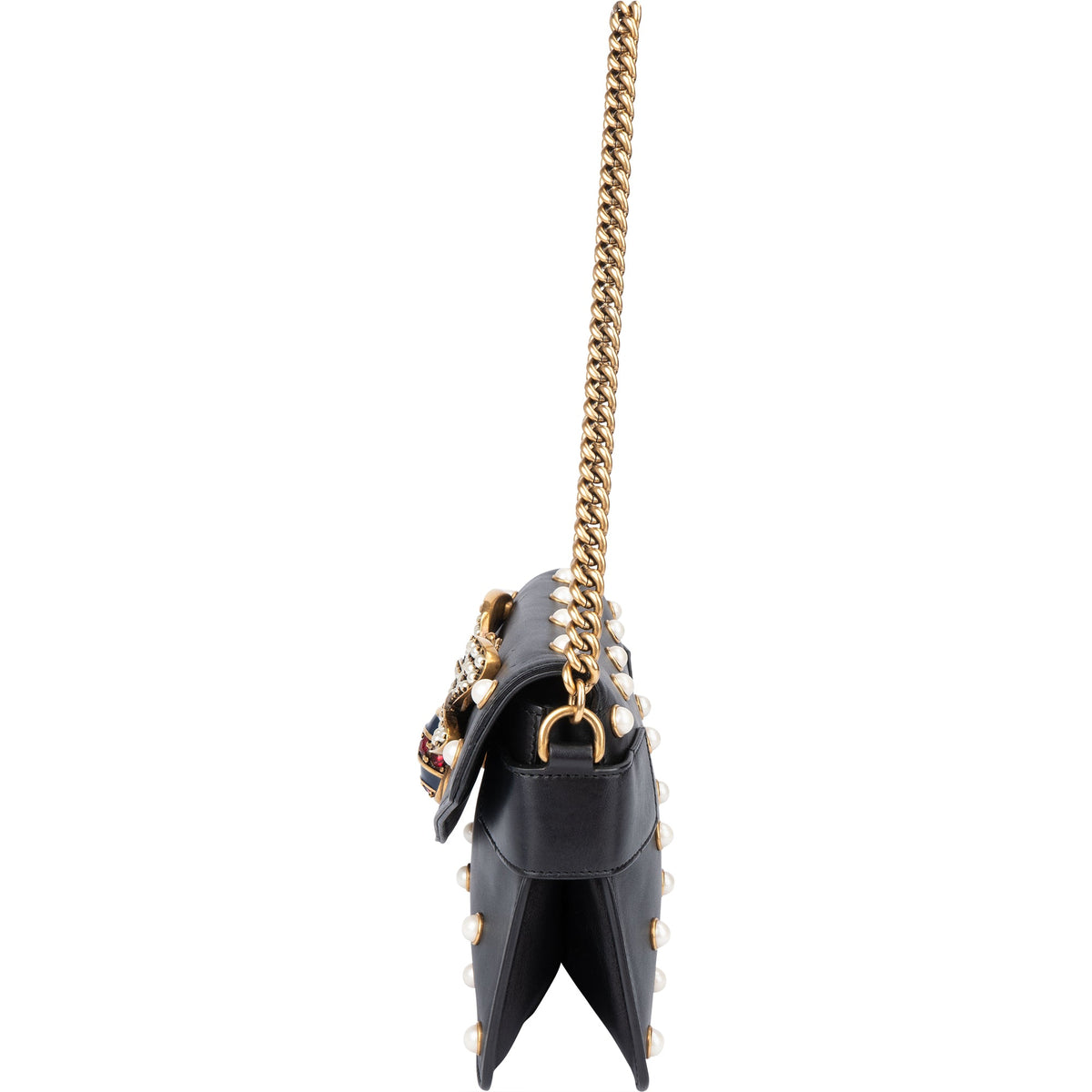 Gucci Black Leather Queen Margaret Bee Shoulder Bag