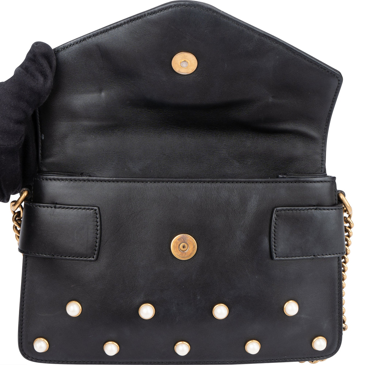 Gucci Black Leather Queen Margaret Bee Shoulder Bag
