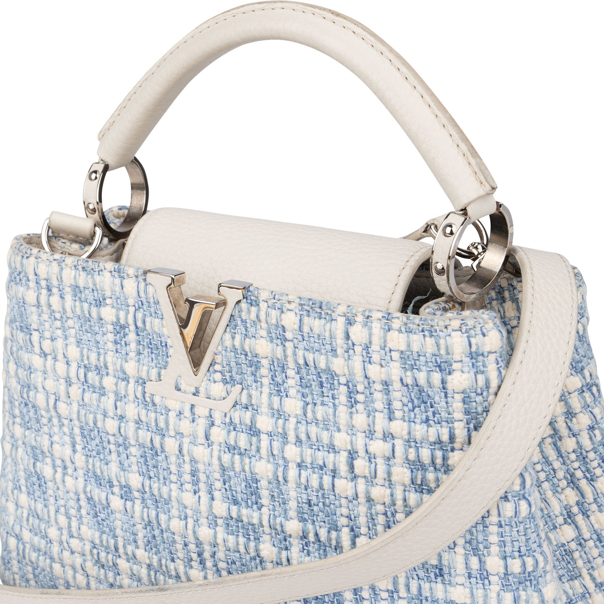 Louis Vuitton Bleu Blanco Tweed Capucines BB Handbag