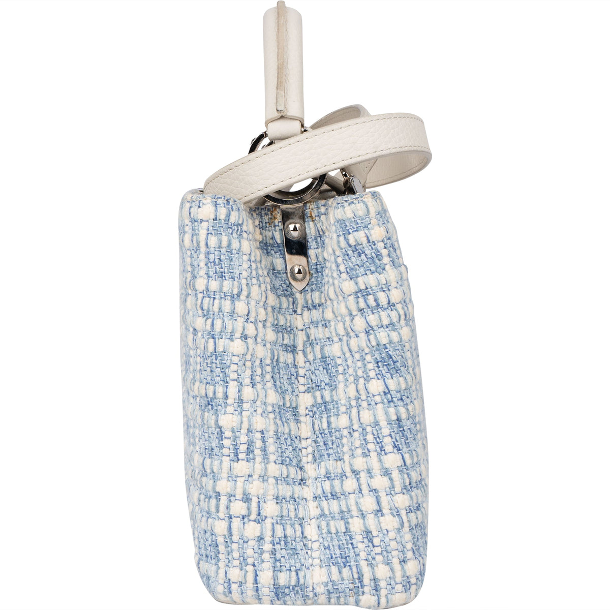 Louis Vuitton Bleu Blanco Tweed Capucines BB Handbag