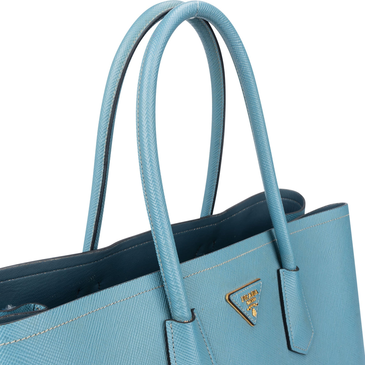 Prada Blue Saffiano Leather Double Handbag
