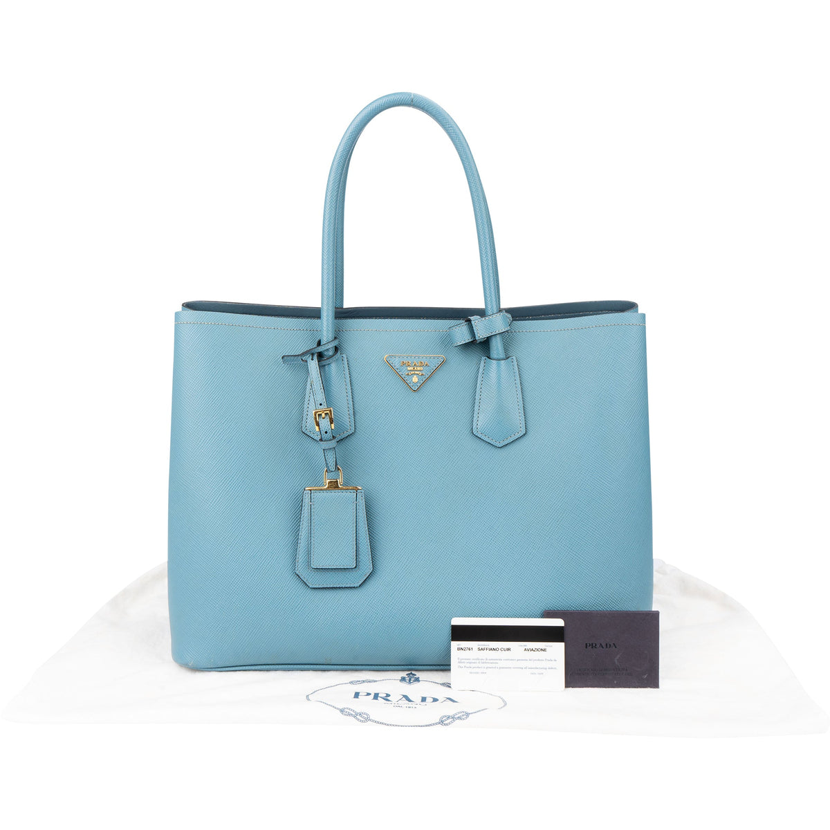 Prada Blue Saffiano Leather Double Handbag
