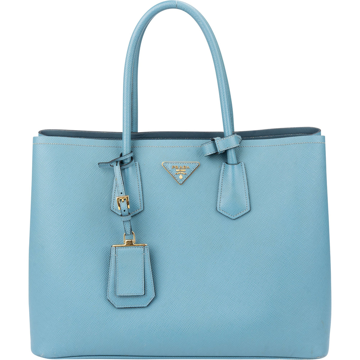 Prada Blue Saffiano Leather Double Handbag