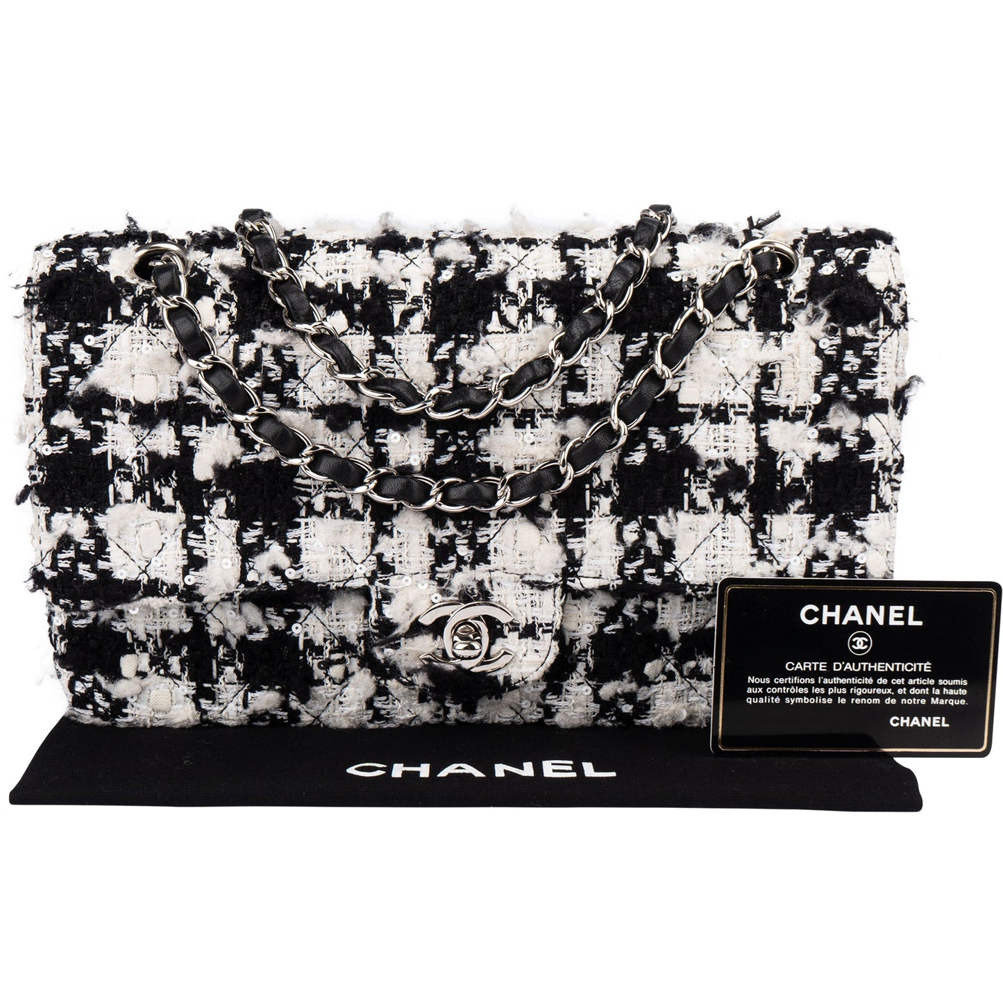 Chanel Bicolor Tweed Palladium Medium Double Flap Crossbody Bag