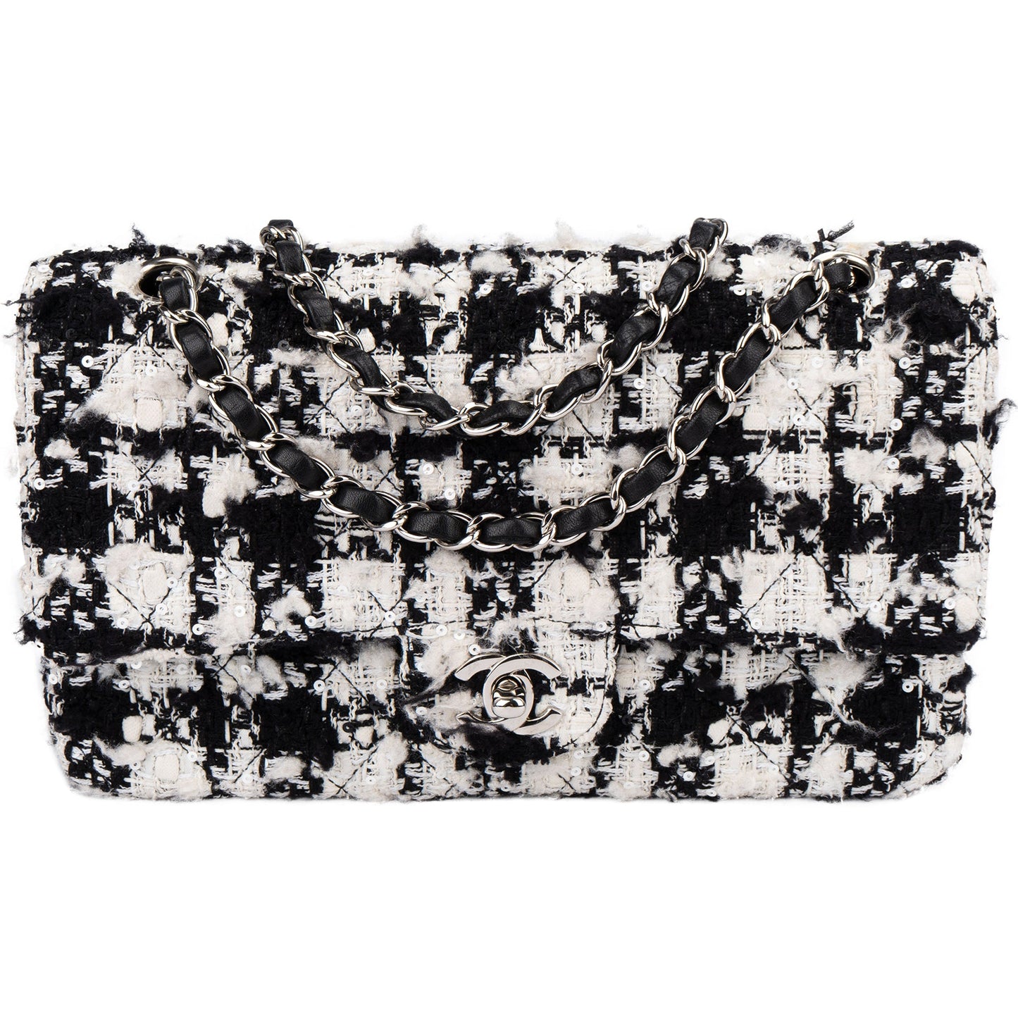 Chanel Bicolor Tweed Palladium Medium Double Flap Crossbody Bag