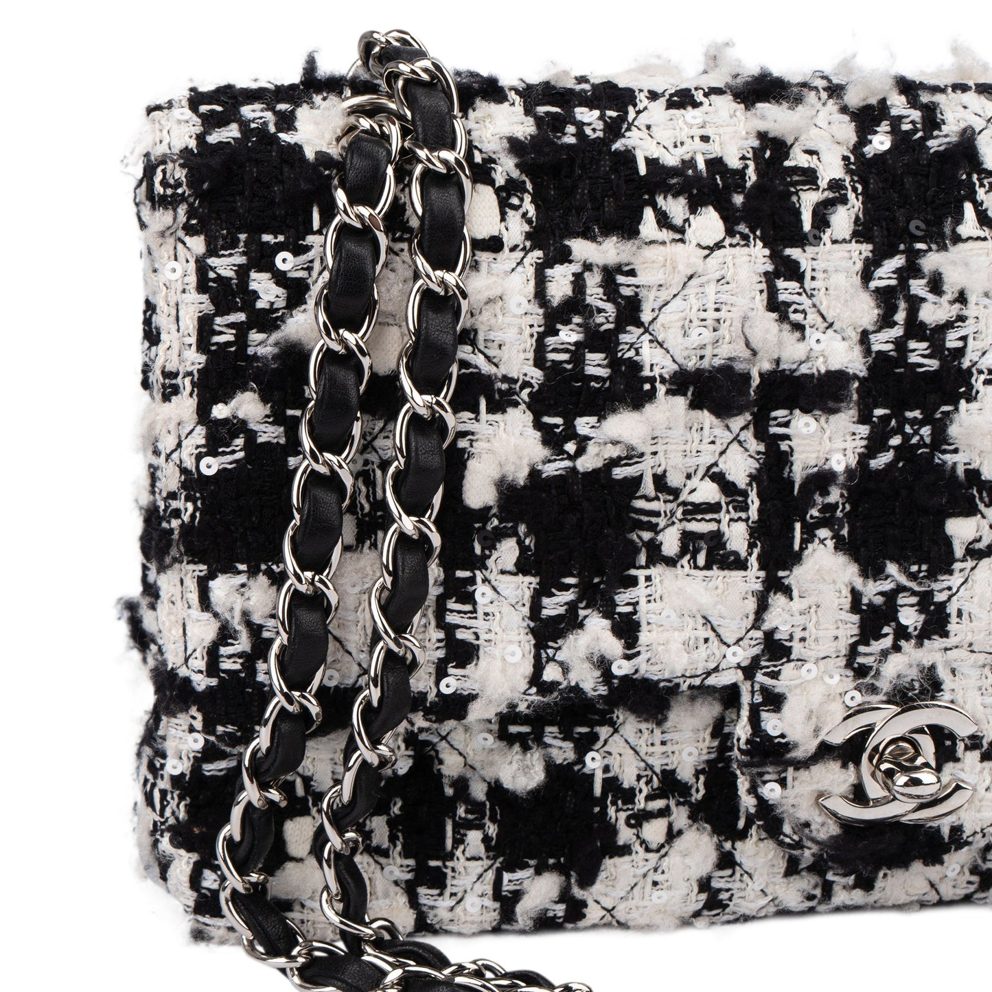Chanel Bicolor Tweed Palladium Medium Double Flap Crossbody Bag