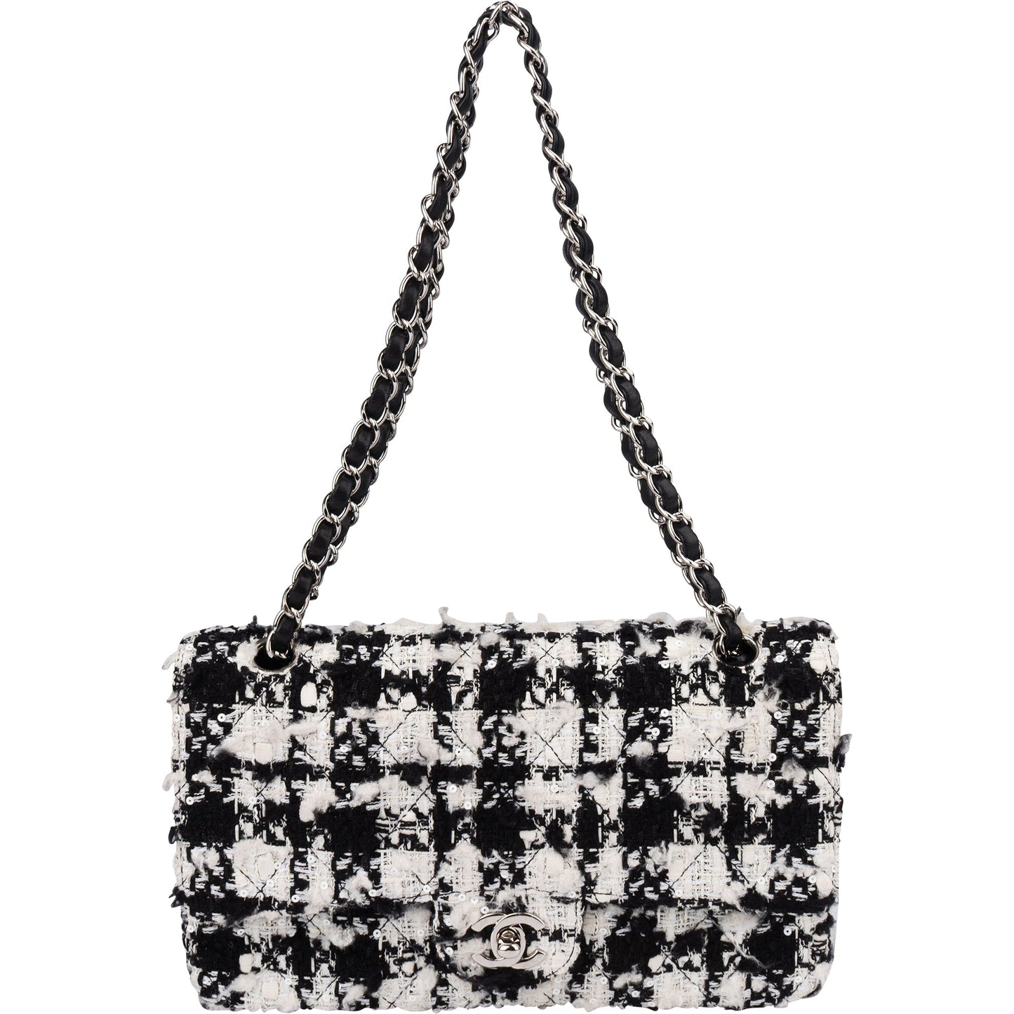 Chanel Bicolor Tweed Palladium Medium Double Flap Crossbody Bag