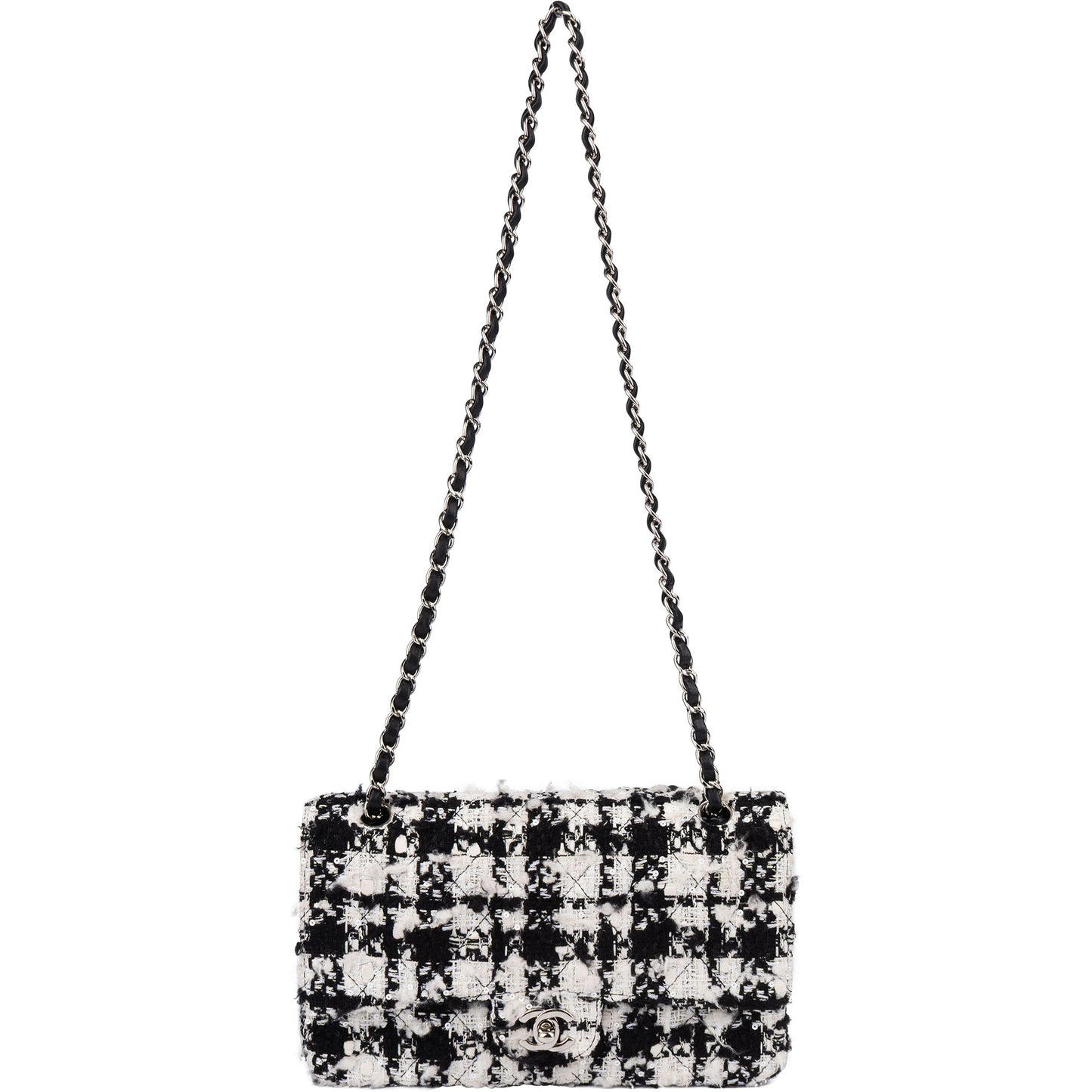 Chanel Bicolor Tweed Palladium Medium Double Flap Crossbody Bag