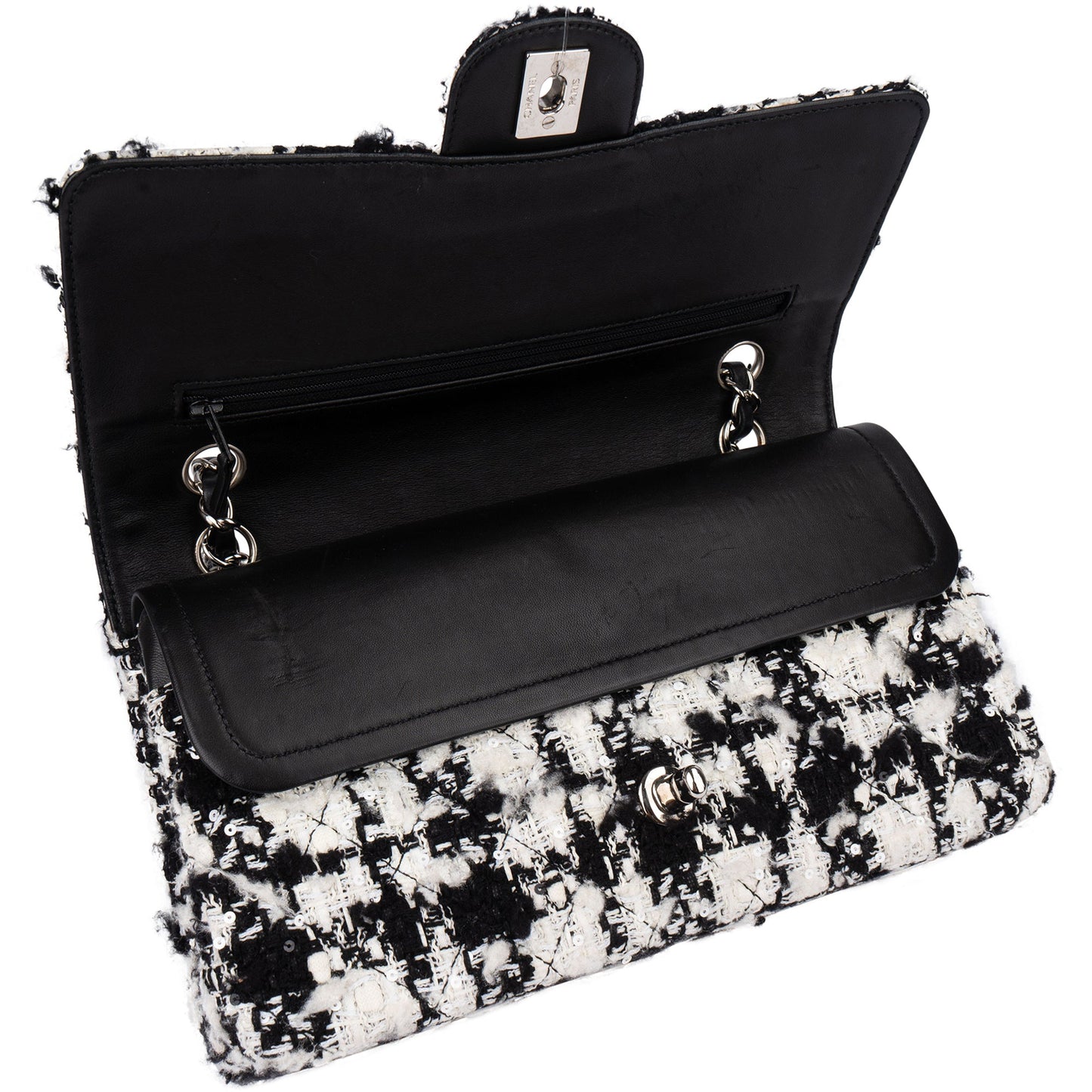 Chanel Bicolor Tweed Palladium Medium Double Flap Crossbody Bag