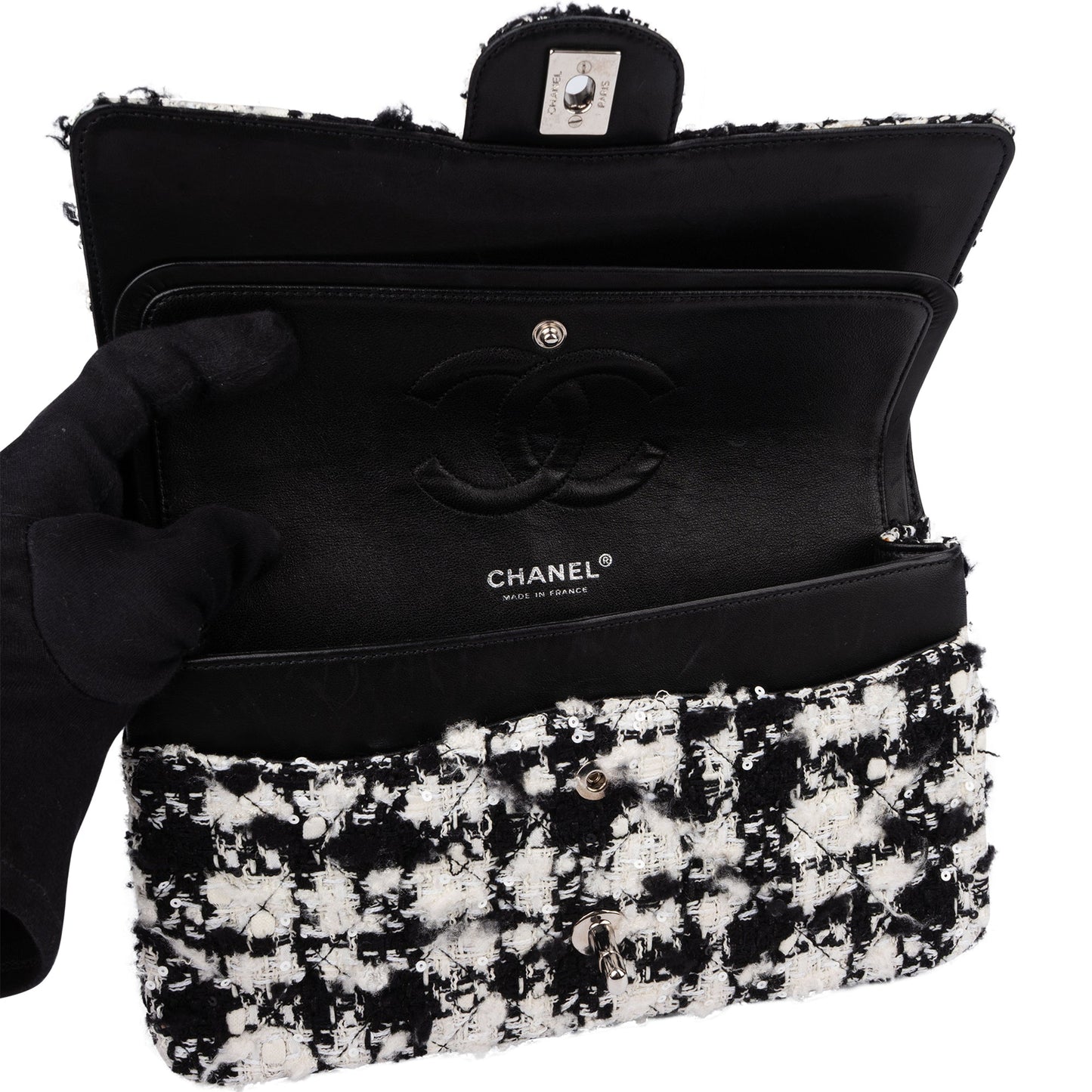 Chanel Bicolor Tweed Palladium Medium Double Flap Crossbody Bag