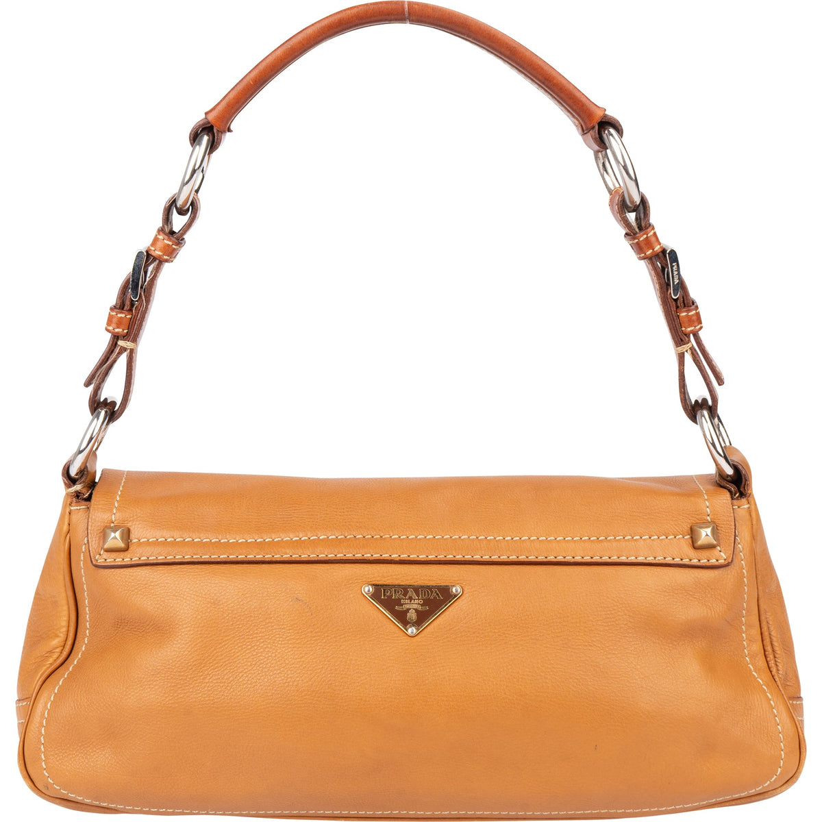 Prada Brown Leather Triangle Baguette Shoulder Bag