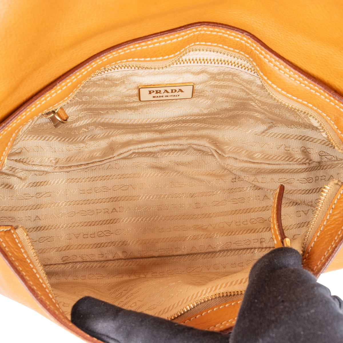 Prada Brown Leather Triangle Baguette Shoulder Bag