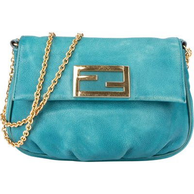 Fendi Blue Leather Fendista Chain Crossbody Bag