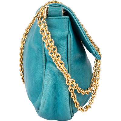 Fendi Blue Leather Fendista Chain Crossbody Bag