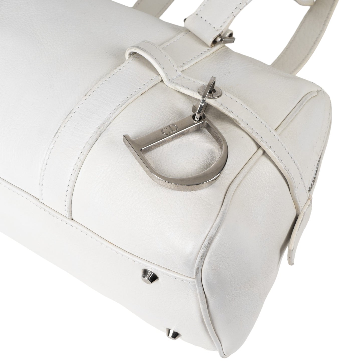 Christian Dior White Boston Leather Shoulder Bag