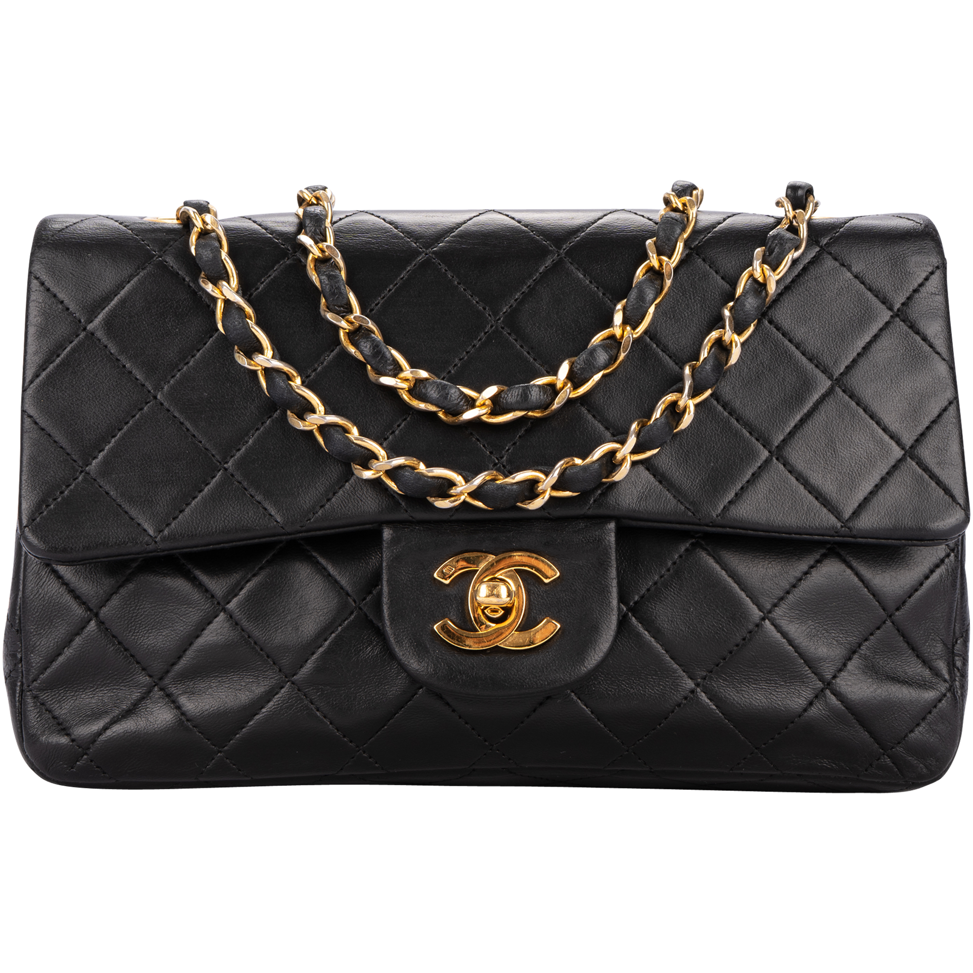 Chanel Quilted Lambskin 24K Gold Small Double Flap Crossbody Bag