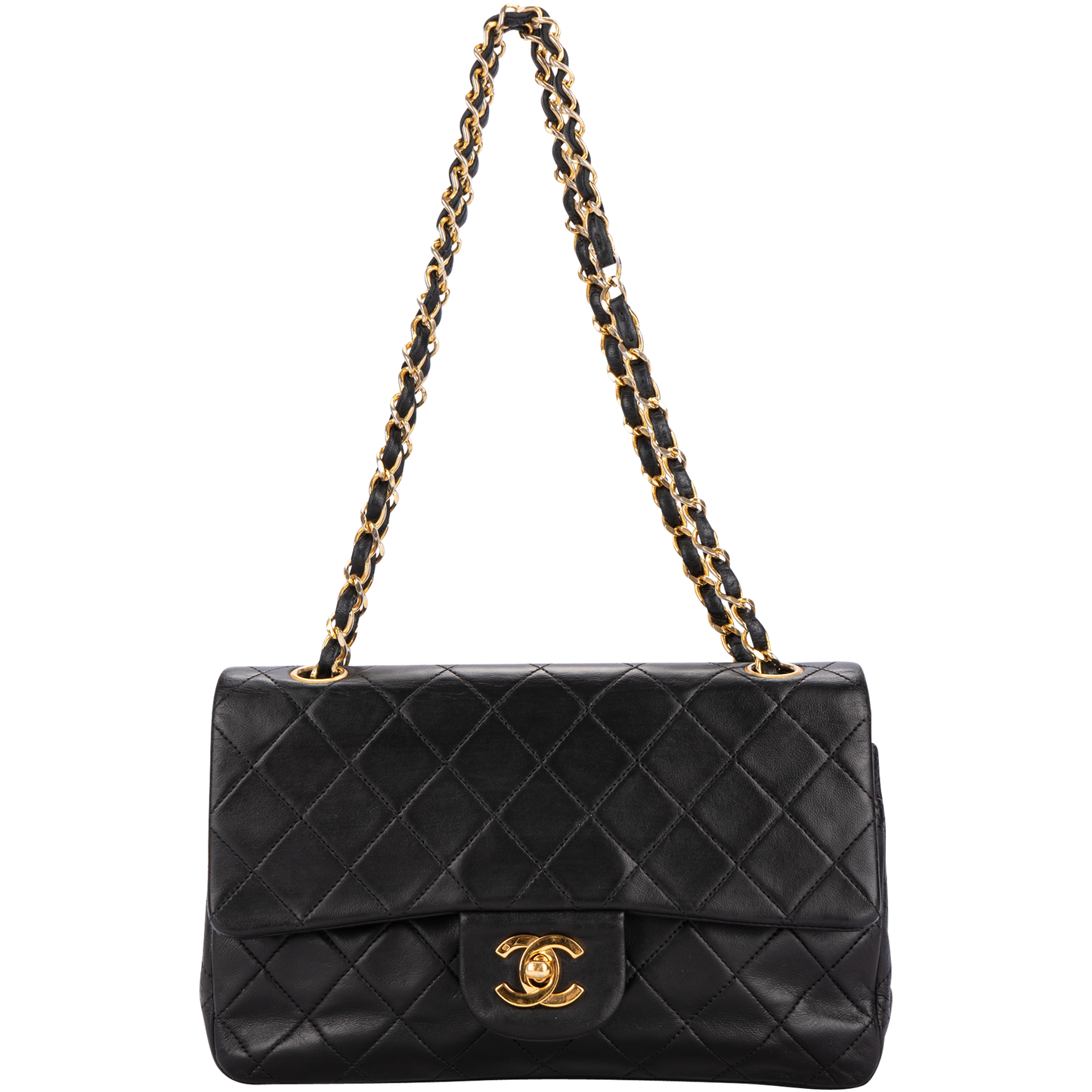 Chanel Quilted Lambskin 24K Gold Small Double Flap Crossbody Bag