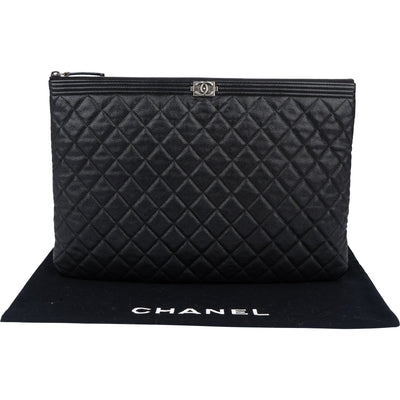 Chanel Quilted Caviar Leather CC Boy Clutch