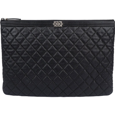 Chanel Quilted Caviar Leather CC Boy Clutch