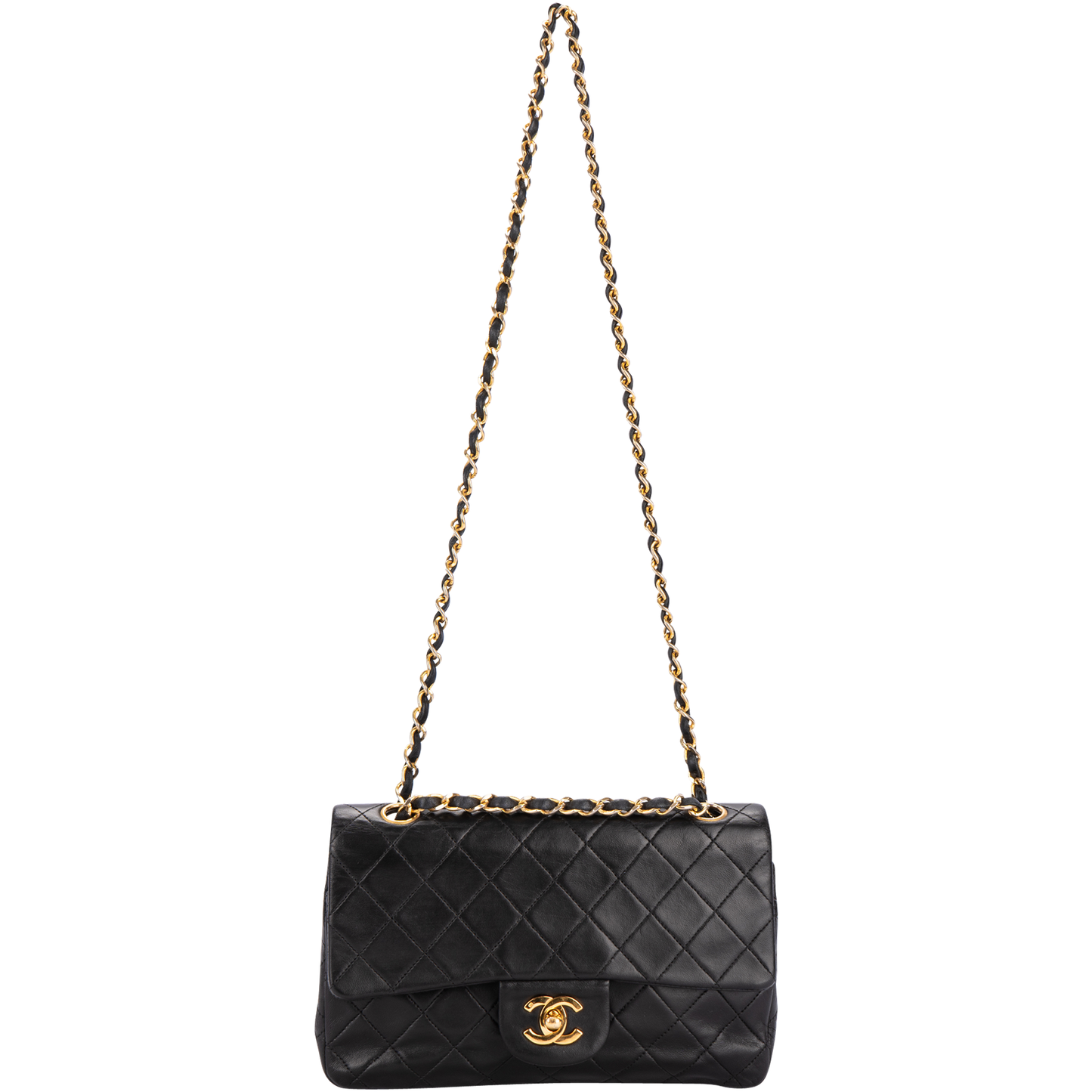 Chanel Quilted Lambskin 24K Gold Small Double Flap Crossbody Bag