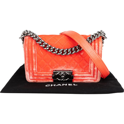 Chanel Quilted Velvet Boy Single Flap Crossbody Bag