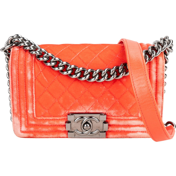 Chanel Quilted Velvet Boy Single Flap Crossbody Bag
